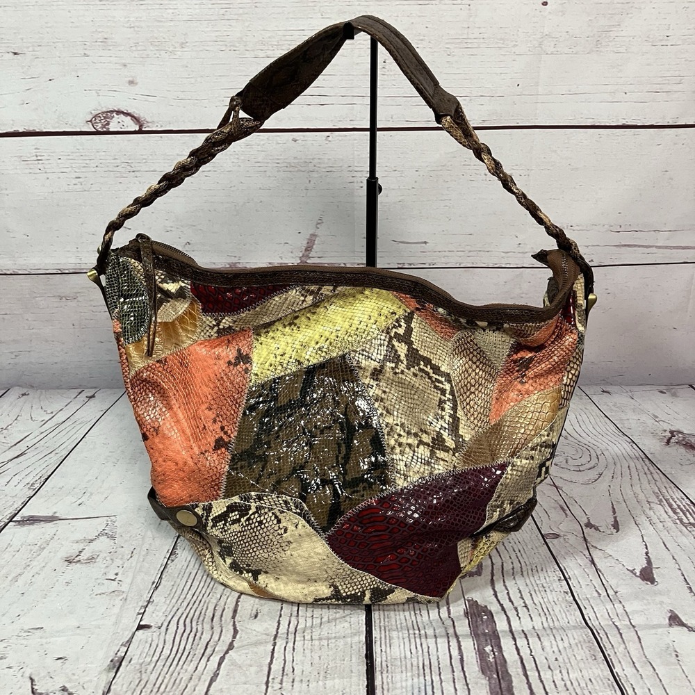 Tambourine by Dawn Patchwork Snakeskin Print Hobo Faux‎ Leather Shoulder Bag
